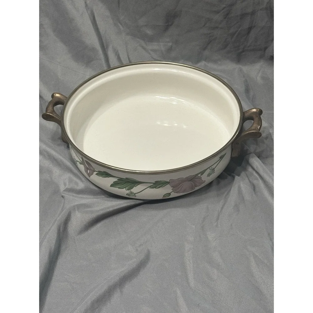 Vintage Asta Germany Floral Enamelware Cookware Enamel Skillet Pot